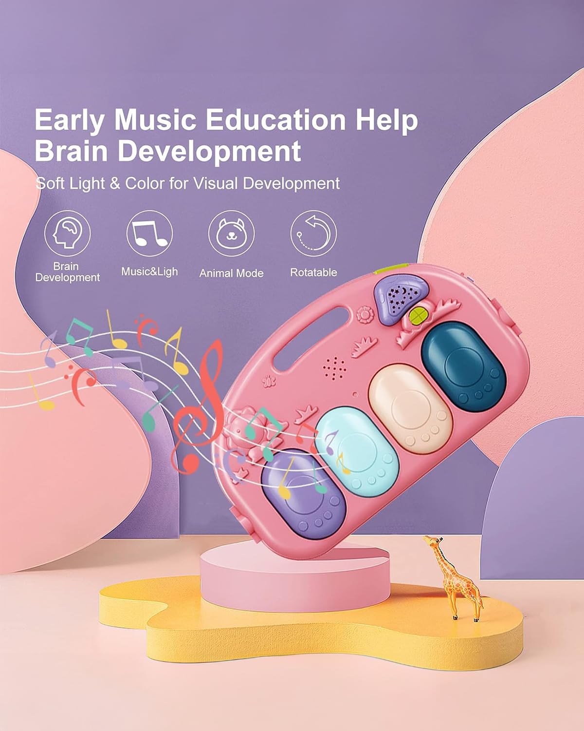 Dearlomum Play Mat and Gym - Piano Tummy Time Activity Mat With 5 Sensory Toys, Music and Lights - Gifts for Newborn 0 to 12 Months (New Pink)