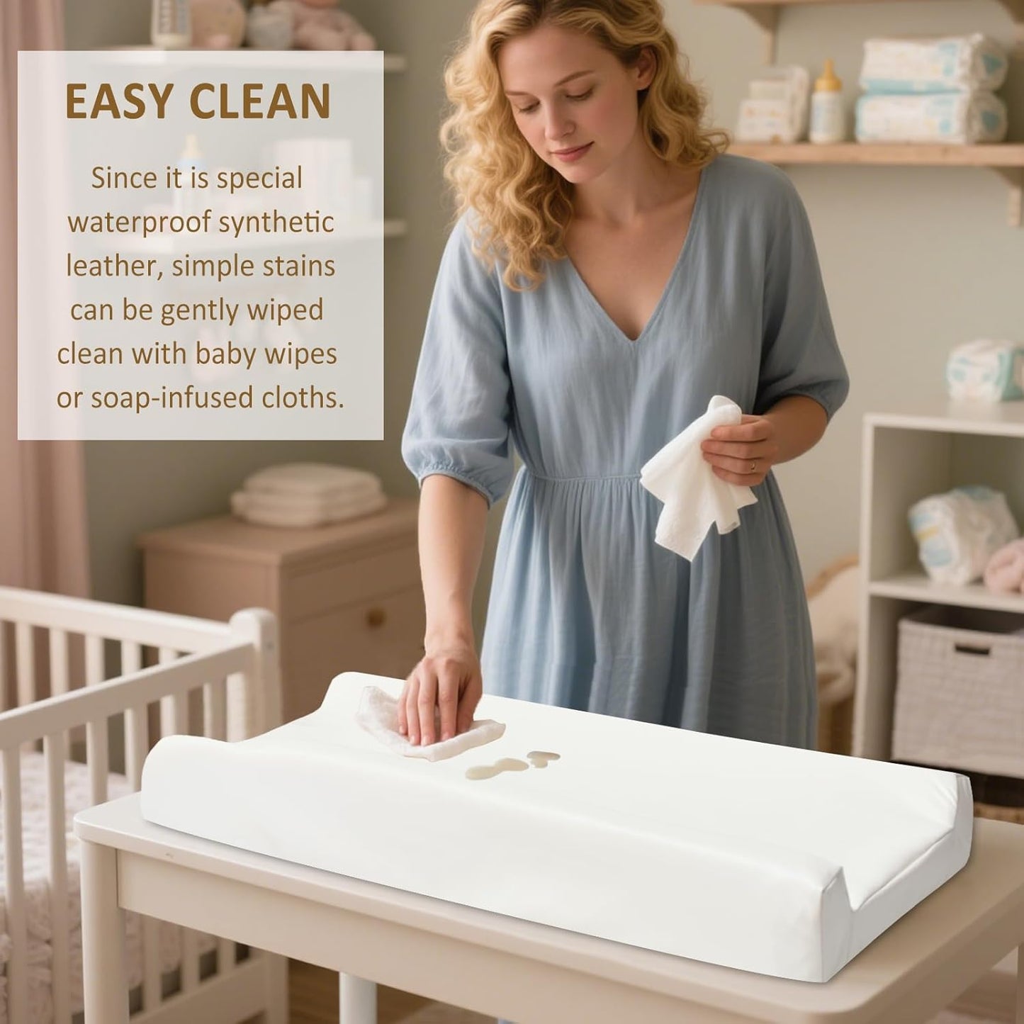 Owlowla Changing Pad Cover,Waterproof Changing Pad Covers-Soft Leather Diaper Changing Table Cover,Fits Standard Changing Pads for Baby Boy Girl（White）