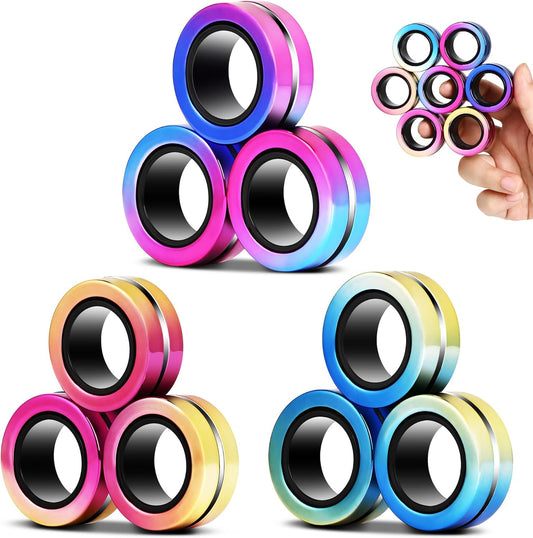 9 Pack Magnetic Rings Fidget Toy Set｜Magnetic Fidget Rings for ADHD Stress Relief｜ Colorful Fidget Toy Rings for Training Relieves Autism Anxiety｜Great Gifts for Kids&Teens