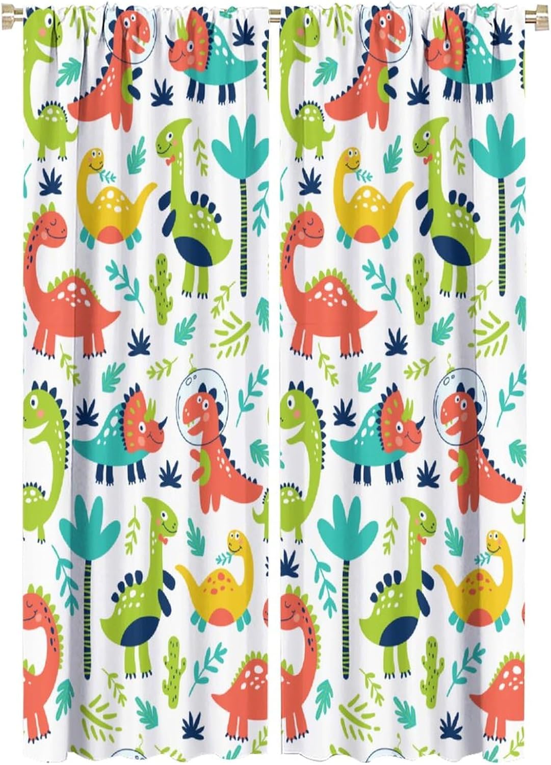 Rustic Dinosaurs Curtains Colorful Dino Kids Boys Cartoon Cute Cool Funny Decor Printed Blackout Rod Pocket Window Drapes for Living Room Bedroom W21xL63in 2 Panels