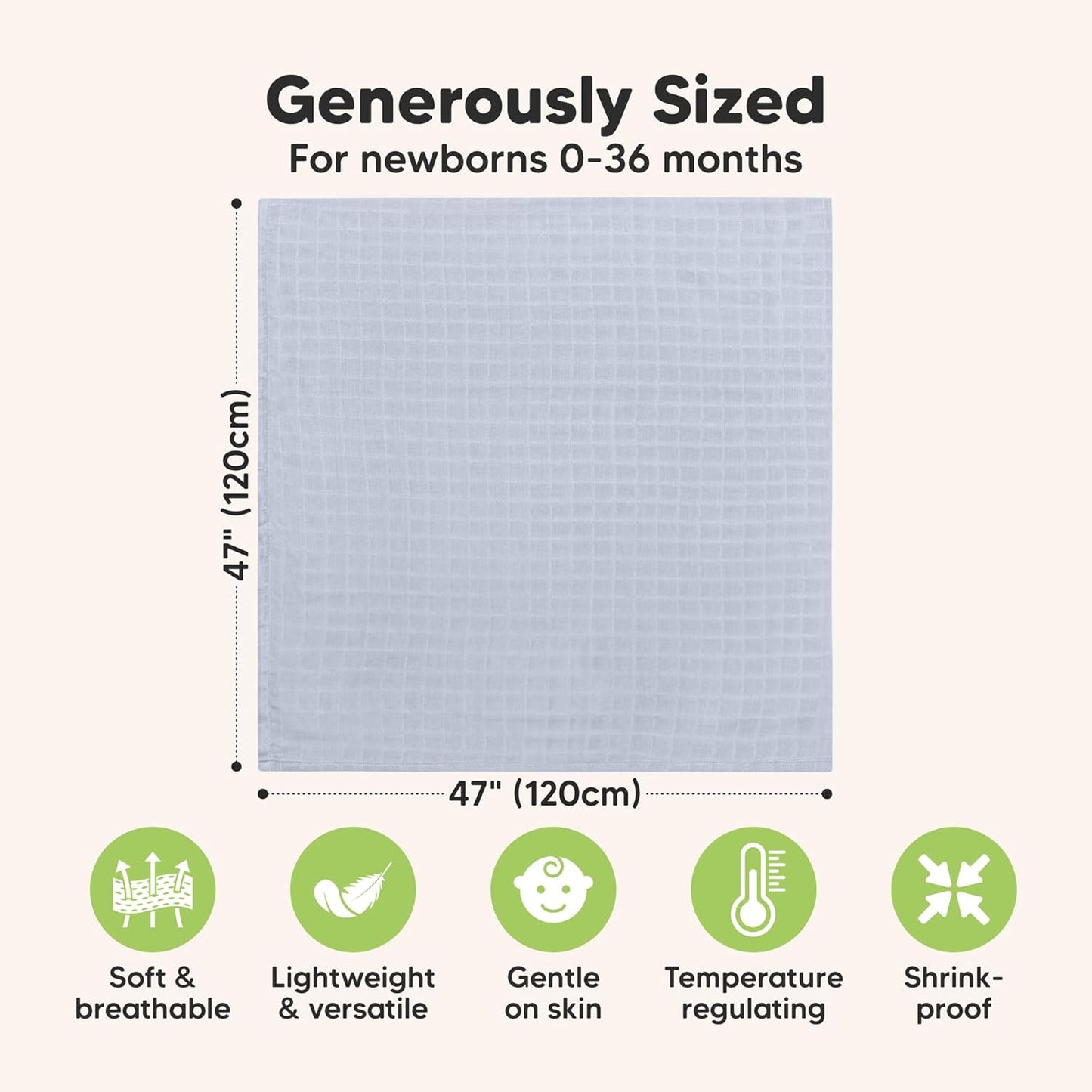 4-Pack Muslin Swaddle Blankets for Boys, Girls - Organic Baby Swaddles for Newborns, Soft & Breathable Receiving Baby Blankets for Girl, Boy, Neutral, Newborn Essentials Gift (Nimbus)