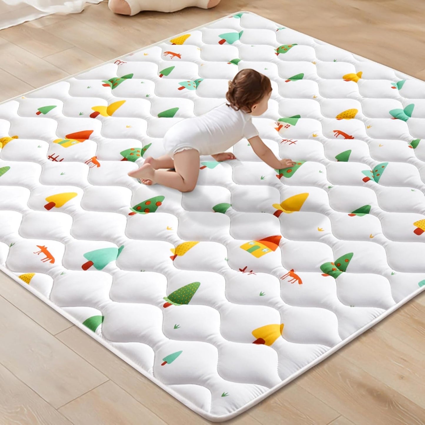Odorless Premium Foam Baby Play Mat 50" x 50", Soft Microfiber Fabric Crawling Mat for Floor- Comfortable and Hypoallergenic, Non-Slip Cushioned Floor Playpen mat for Infants,Babies,Toddlers