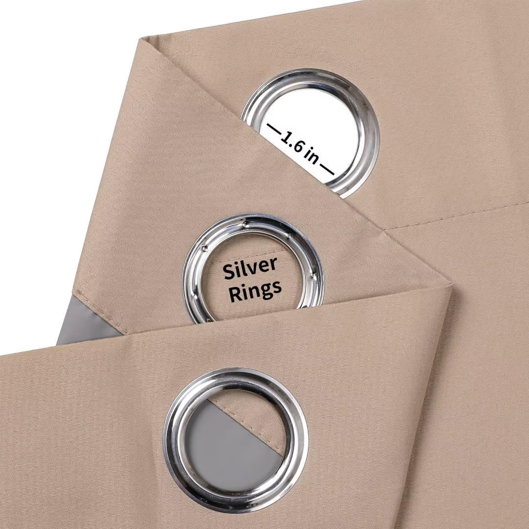 Joydeco Taupe Curtains 96 Inches Long for Bedroom, 100% Blackout Curtains 96 Inches Long for Living Room, Grommet Thermal Insulated 96 Inch Black Out Drapes 2 Panels for Bedroom Windows