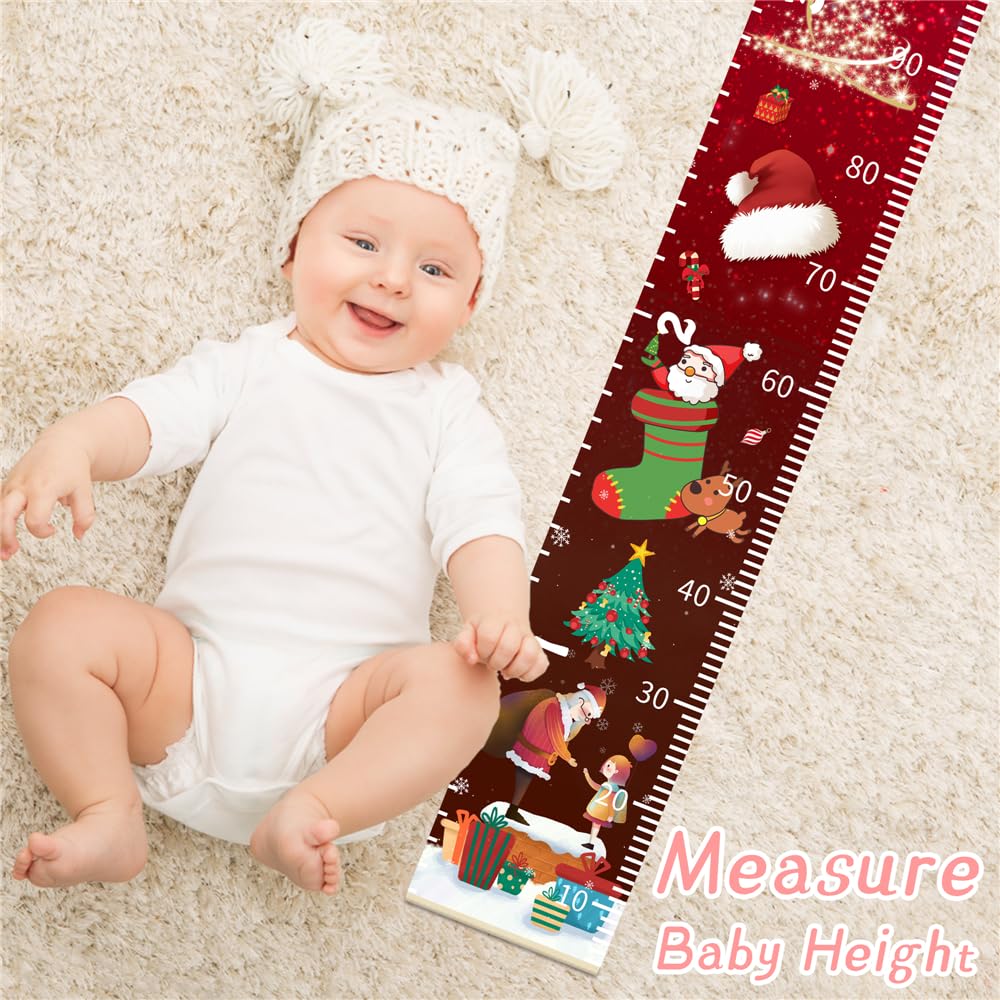 Christmas Baby Growth Chart for Wall, Height Chart for Kids, Xmas Kids Nursery Decor, Hanging Ruler Wall Decor, Kids Room Decor, Holiday Gifts for Boys Girls Toddlers - 76.7 x 7.9in with Beige Wood