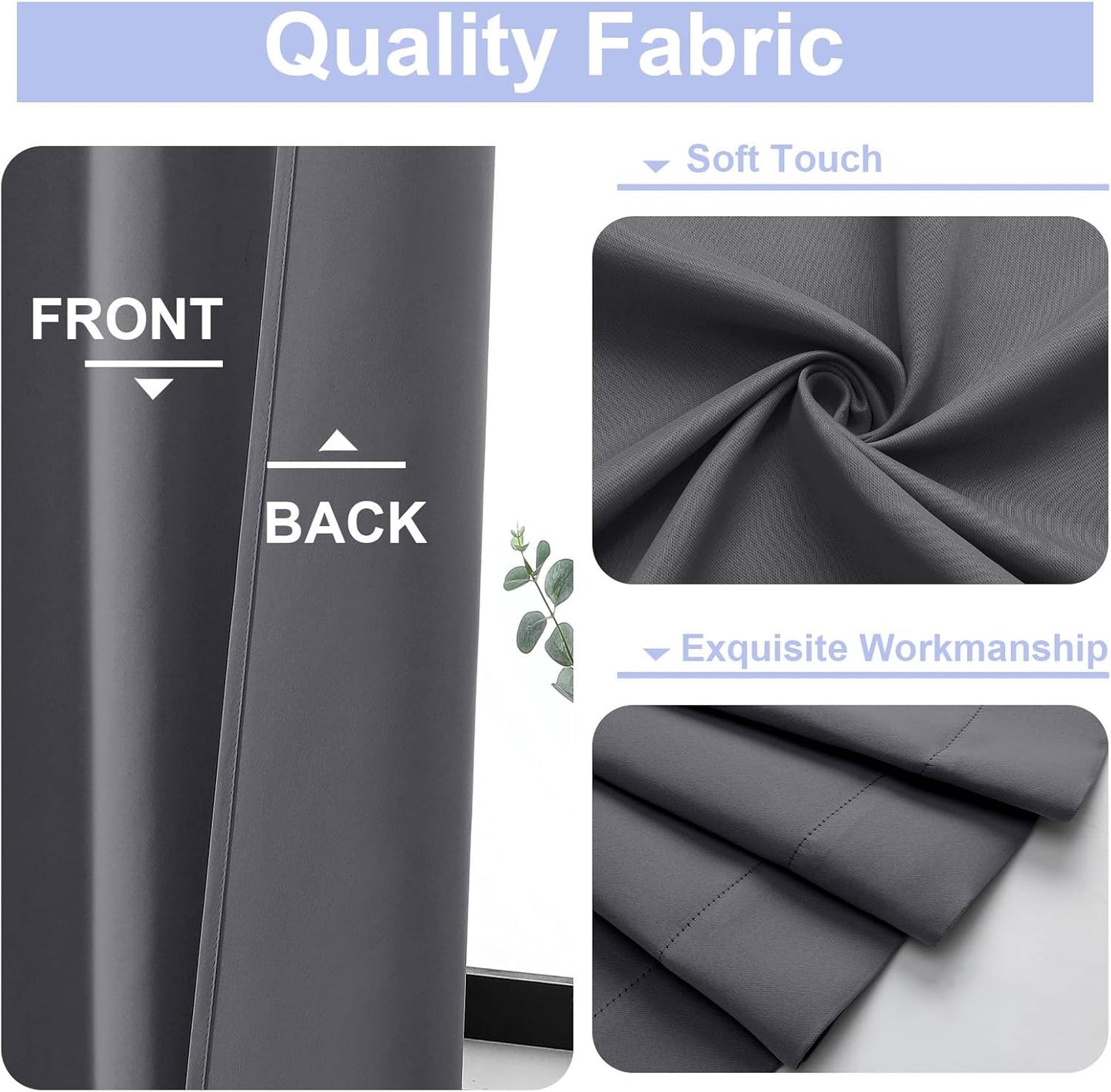 Simplebrand Ava Grey Blackout Extra Long 10ft Curtains for Patio 120 Inches Long 2 Panels Set, Solid Thermal Insulated Energy Saving Rod Pocket Window Treatment Curtains Blackout Drapes, 50 Wx120 L