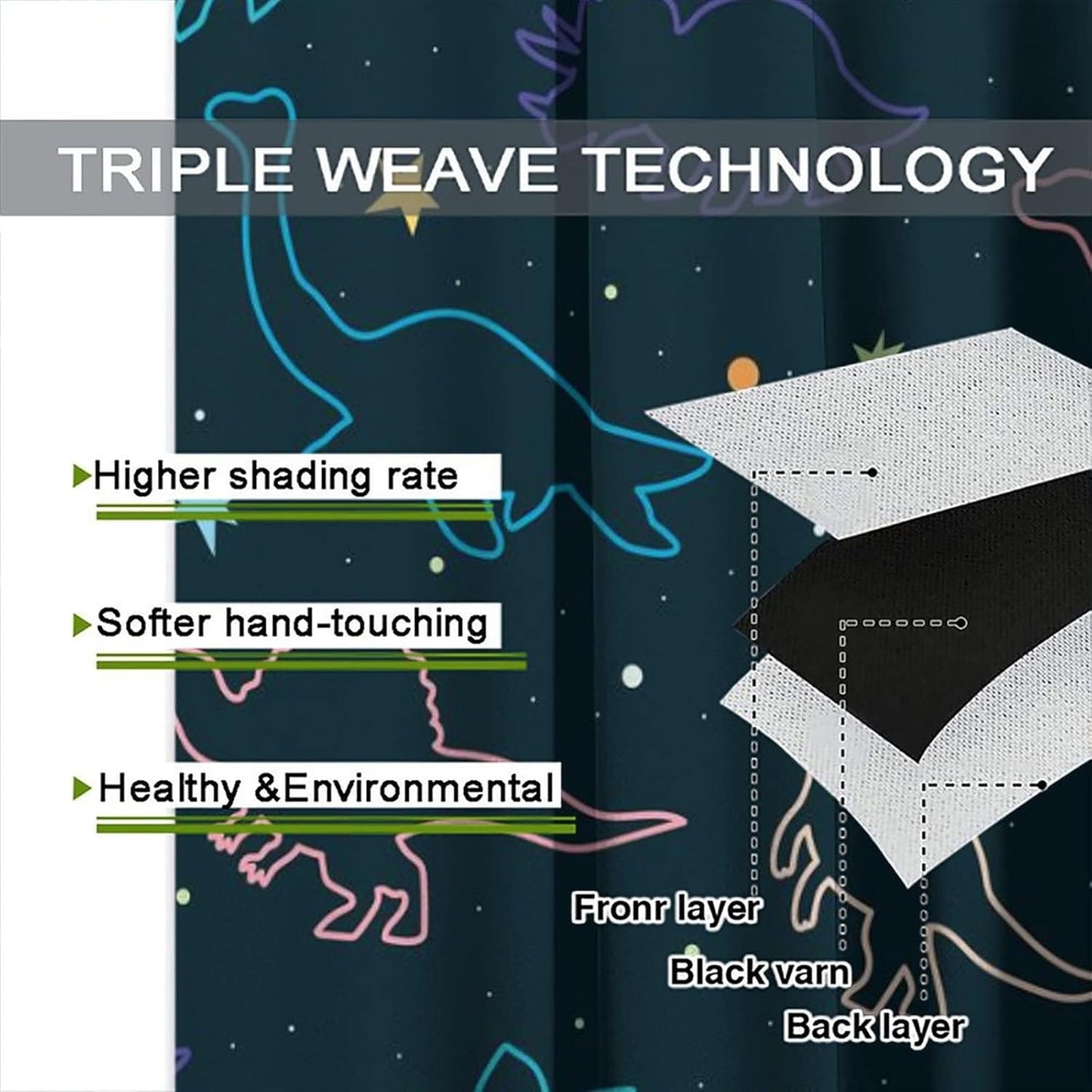 Cartoon Colorful Dinosaur Curtains for Kids Boys Girls Home Decor, Astronaut Funny Outer Space Star Blackout Rod Pocket Window Drapes for Bedroom Living Room W27.5xL63in 2 Panels