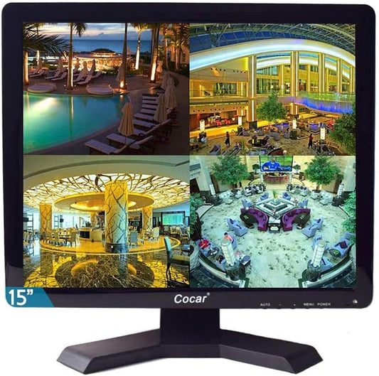 15" CCTV BNC Monitor VGA HDMI AV, 4:3 HD Display LCD Security Screen with USB Drive Player for Surveillance Camera STB PC 1024x768 Resolution Built-in Speaker Audio in/Out