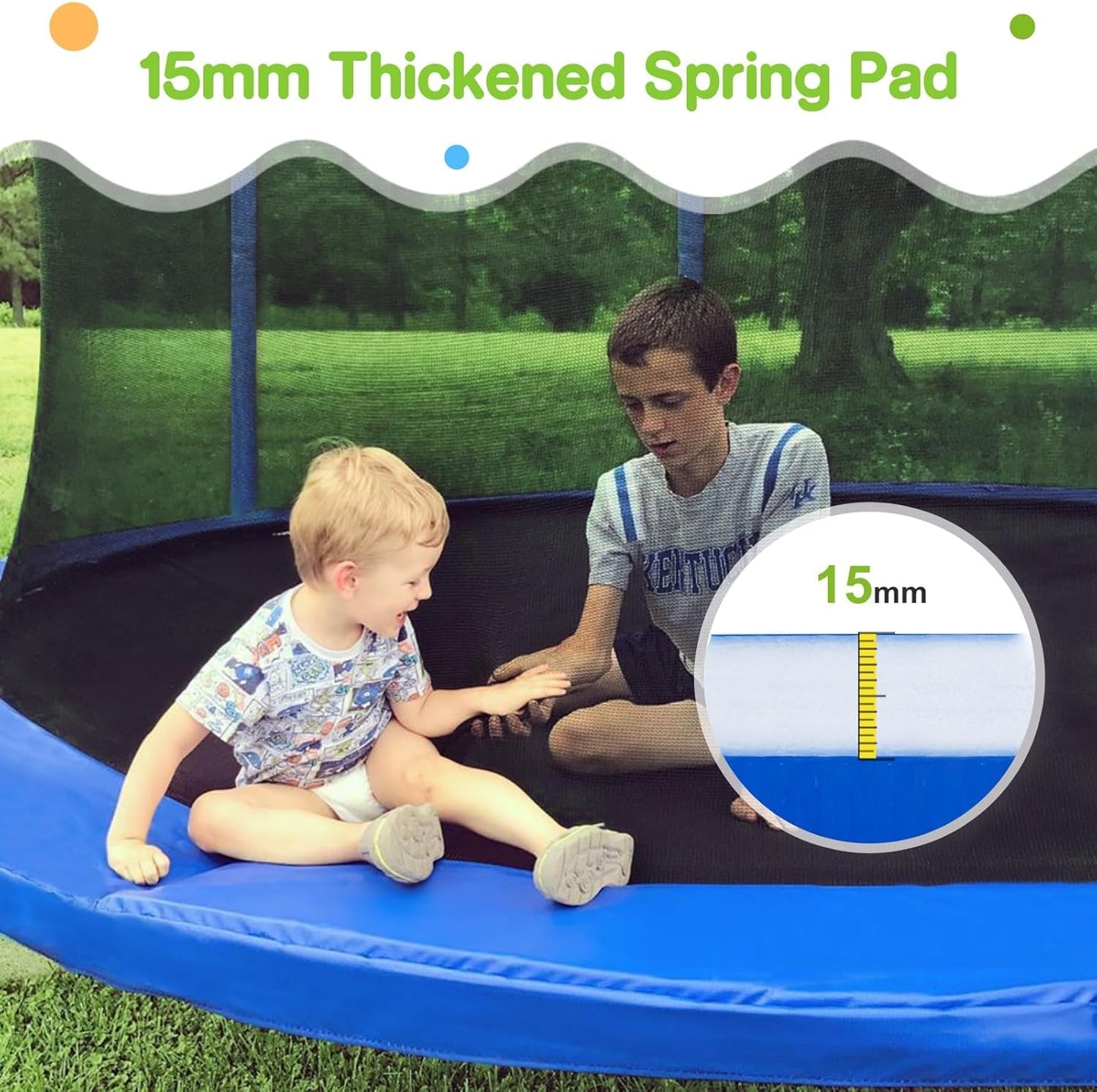 Zupapa 1500LBS Weight Capacity No-Gap Design 16 15 14 12 10FT Trampoline for Kids with Safety Enclosure Net Outdoor Backyards Trampolines with Non-Slip Ladder for Children Adults Family