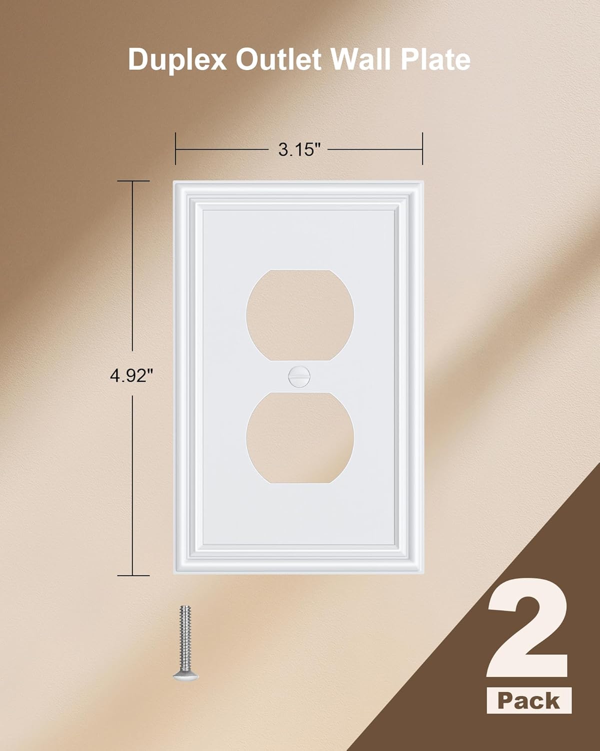 2-Pack Single Duplex Outlet Cover Plate, Decorative White Switch Plates and Outlet Covers, Metal Wall Plates for Electrical Outlets, 1 Gang Receptacle Cover, Corrosion Resistant