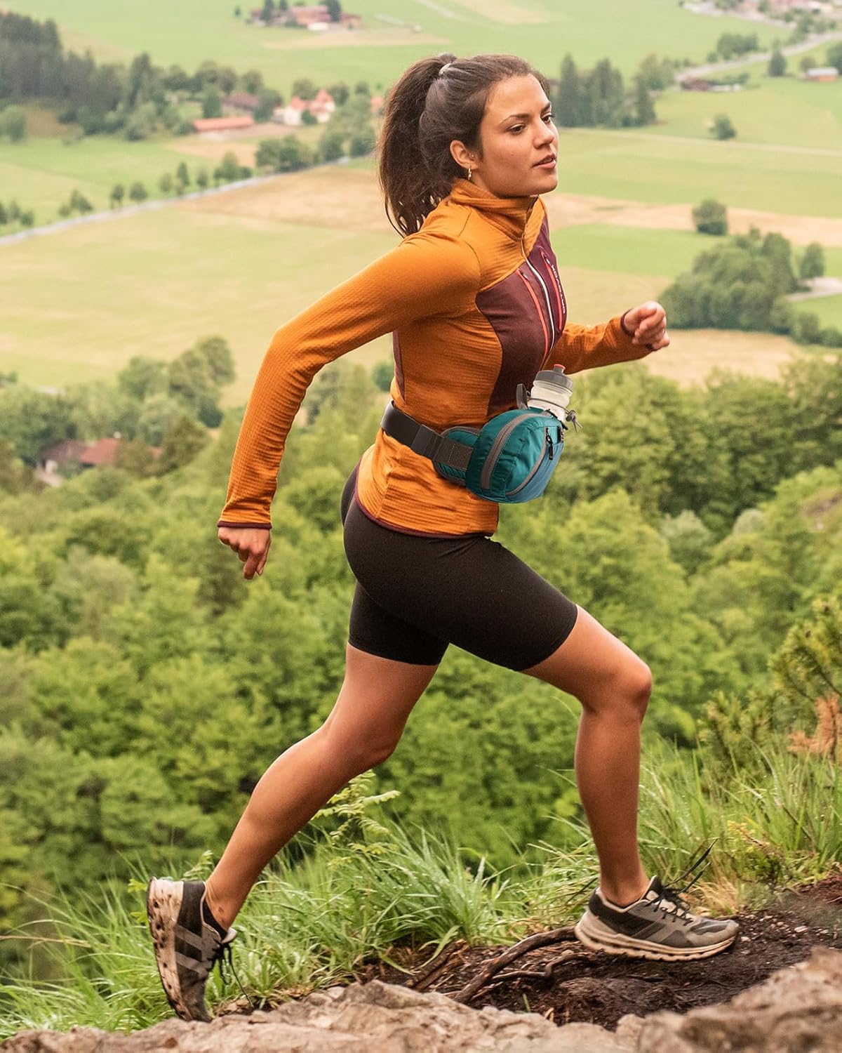 WATERFLY Fanny Pack Waist Bag: Hiking Water Bottle Holder with Strap Waist Pack for Women Men Hydration Hip Packs for Running Walking Traveling-Cyan