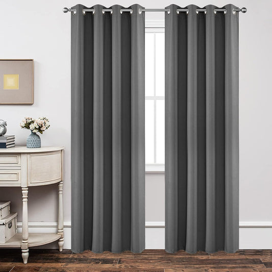 Joydeco Blackout Curtains 84 Inch Length 2 Panels Set, Thermal Insulated Long Curtains& Drapes 2 Burg, Room Darkening Grommet Drapes for Living Room Bedroom Window (W52 x L84 Inch, Light Grey)