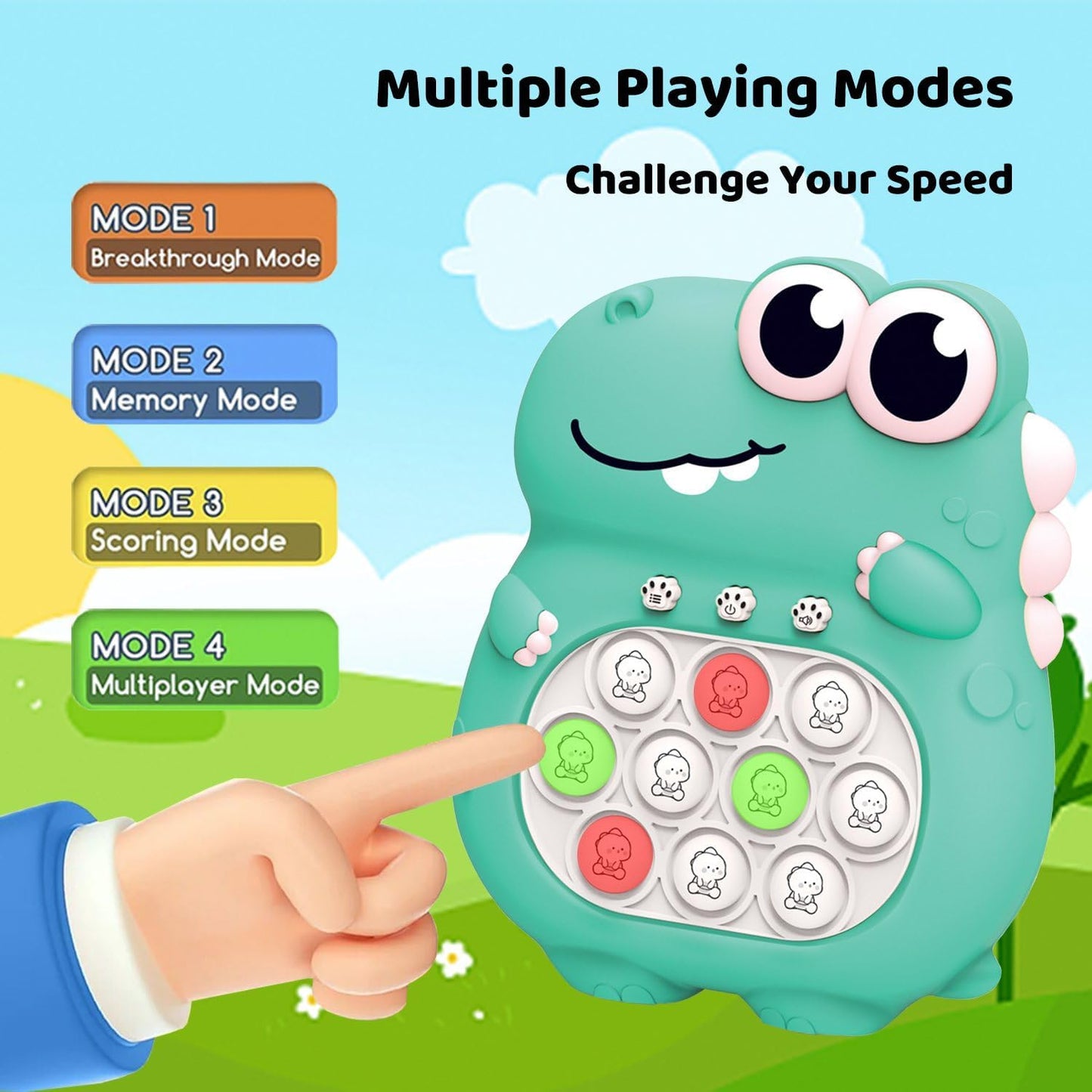 Fast Quick Push Bubble Pop Fidget Toy, Electronic Light Up Game Console, Cool Birthday Present for 6 7 8 9 10-12 Year Boys and Girls Pop Up Stress Relief Toy, Concentration Speed Puzzle Game for Kids