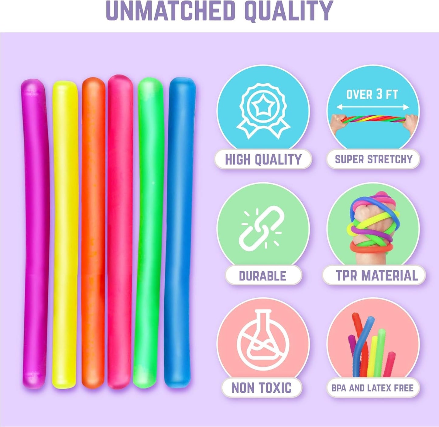 BUNMO Stretchy Strings - Sensory Toys for Toddlers 1-3 - Stimulating & Addictive Sensory Toys for Kids with Autism - Fidget Toy for Anxiety & Stress Relief - Hours of Fun for Kids - Mini Smooth 12pk