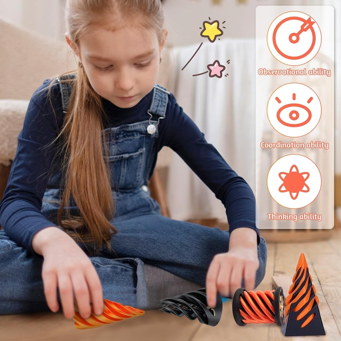 2Pcs Impossible Cone,Spiral Cone Fidget Toy 3D Printed Spiral Cone Pyramid Passthrough Sculpture,Mini Cone Funny Desktop Decoration for Home Office Desk Funny Desktop Decoration , Anxiety Relief