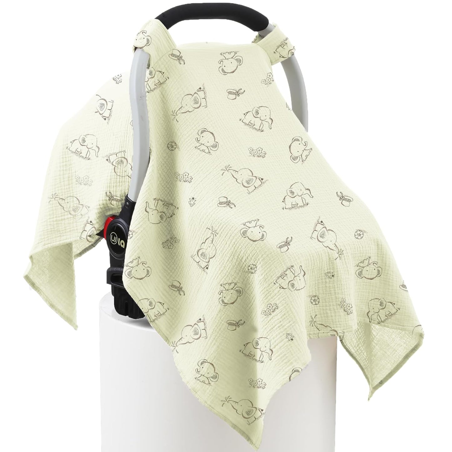 100% Muslin Cotton Car Seat Cover Baby, Carseat Canopy Cover, Universal Fit Stroller Covers for Boys and Girls (Cute Elephant)
