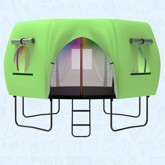 Gardenature 10FT/12FT/14FT Trampoline Tent(Tent Only), Fit Round Trampolines, Shade Cover with LED Light, Outdoor Trampolien Accessories, Anti-Tear, Beige