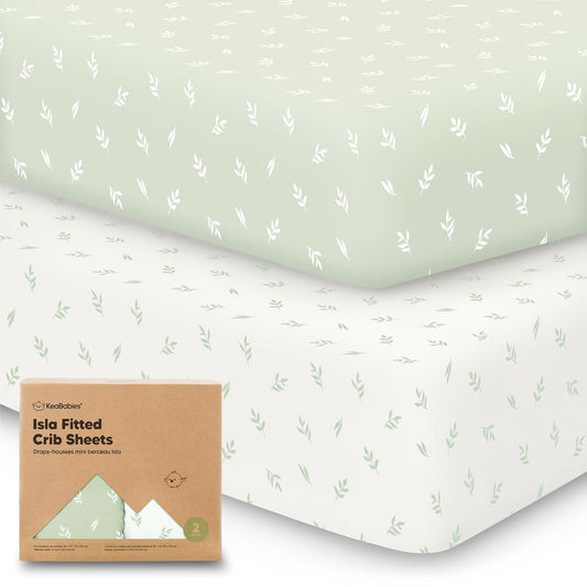 KeaBabies 2-Pack Baby Crib Sheets for Boys, Girls - 52x28 Viscose Derived from Bamboo Toddler Bed Sheets Neutral, Fitted Crib Mattress Cover for Standard Baby Bedding, Soft & Cozy (Herb)