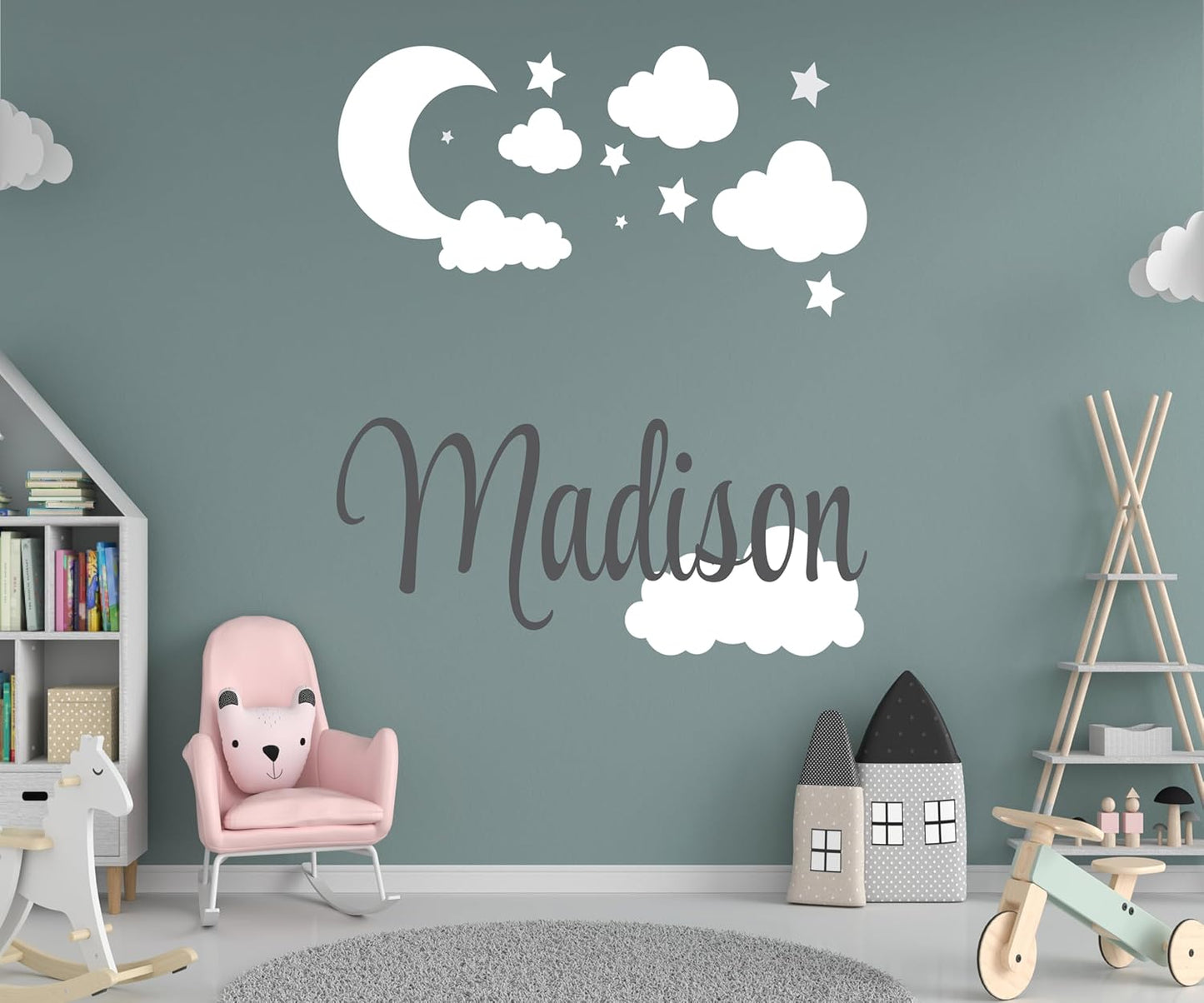 Custom Name with Moon Clouds and Stars Nursery Baby Name Wall Art Wall Decal for Nursery Bedroom playroom Decoration (Wide 40x40In Height), Wide 40Inx40In Height