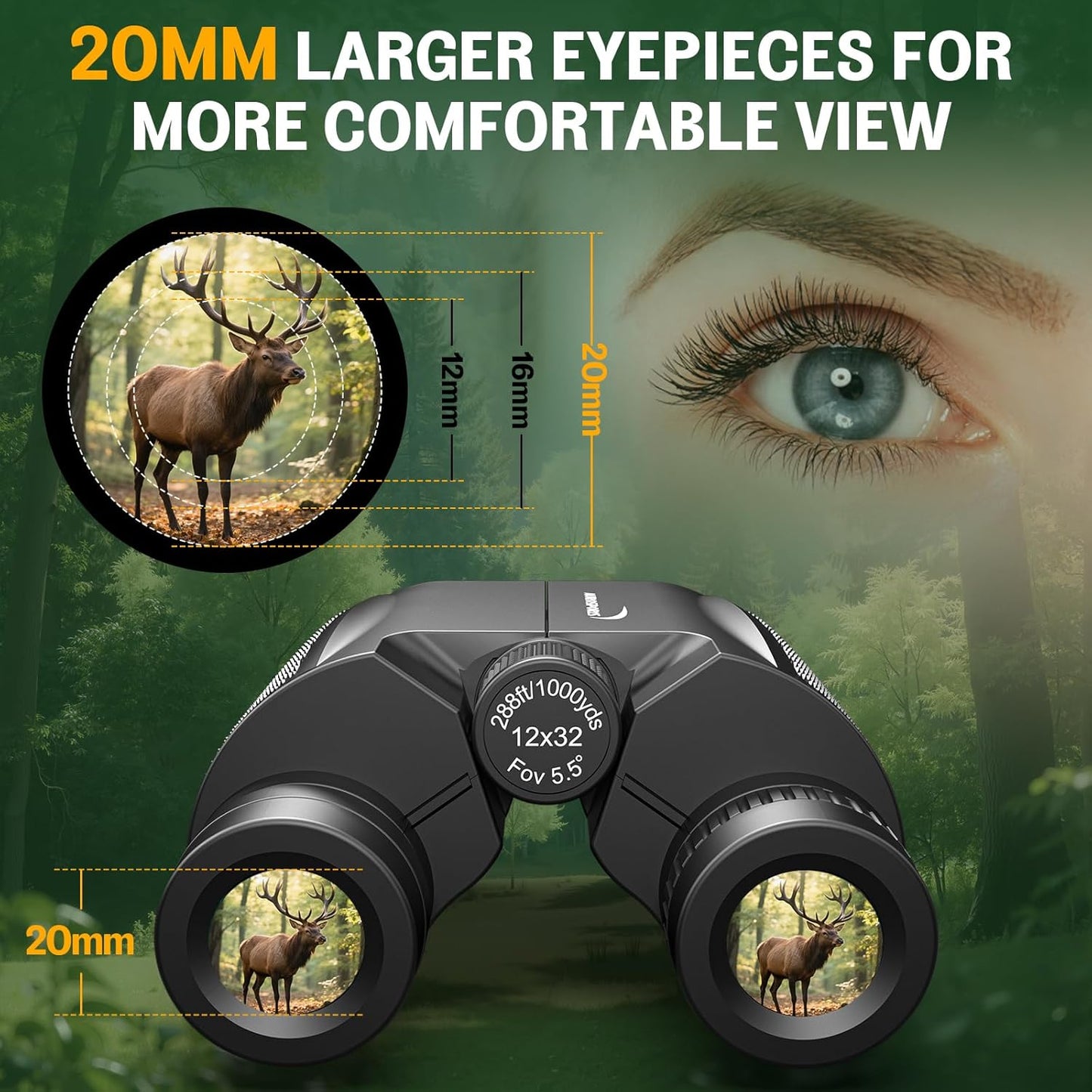12x32 Compact Binoculars for Adults Kids - Aurosports Small Binoculars for Birdwatching - High Power Easy Focus Lightweight Binocular for Traveling Hunting Cruise Ship Hiking
