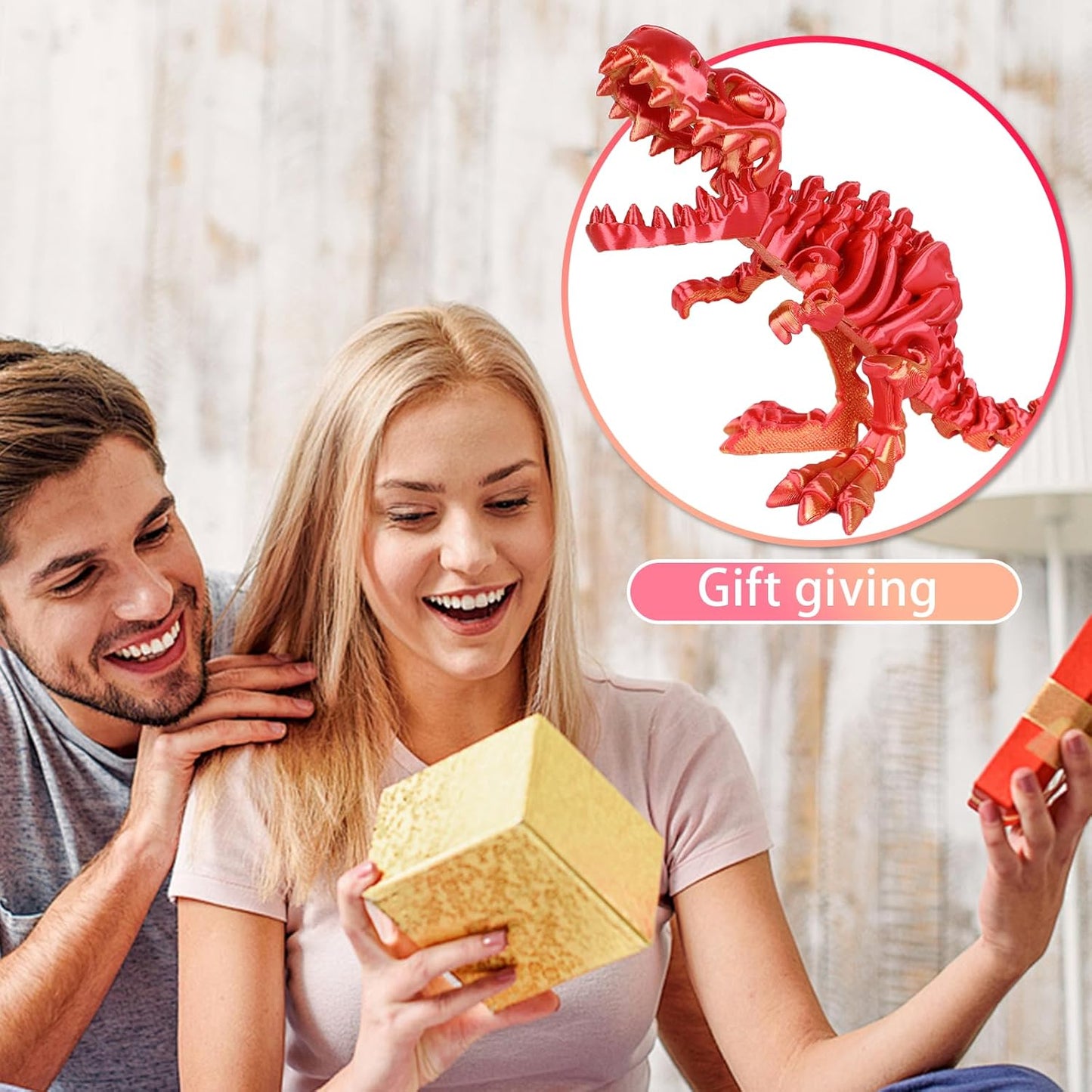 3D Printed Dinosaur Bone Skeleton Tyrannosaurus Rex with Movable Jaw Fidget Dinosaur Toys Full Articulated Dinosaur Executive Desk Toys Home Office Decor, Red-2