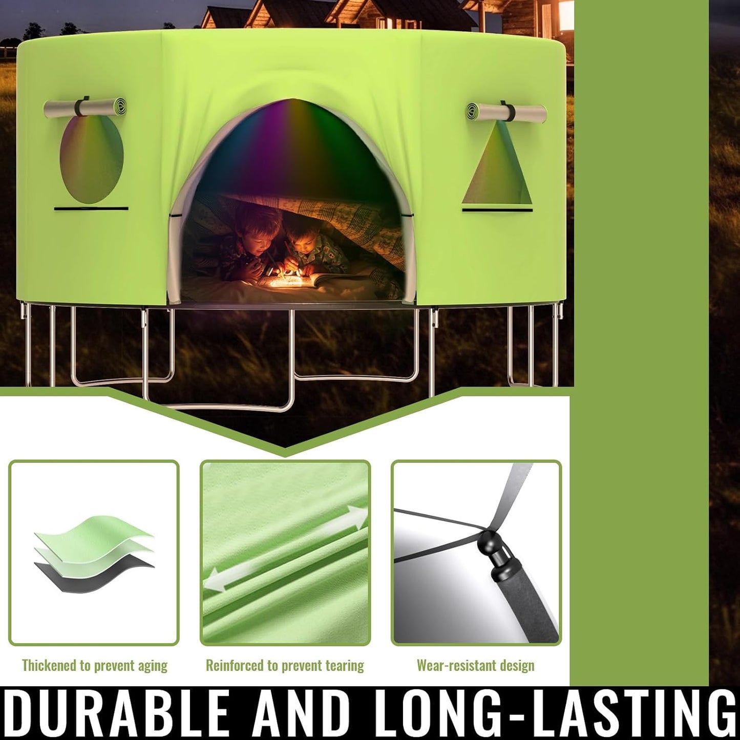 Gardenature 10FT/12FT/14FT Trampoline Tent(Tent Only), Fit Round Trampolines, Shade Cover with LED Light, Outdoor Trampolien Accessories, Anti-Tear, Beige