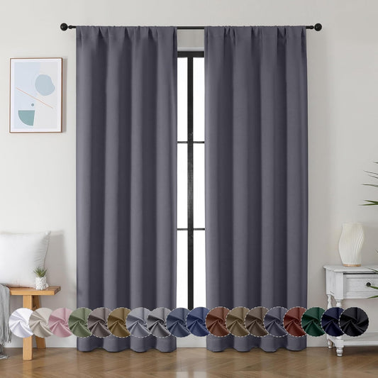 Simplebrand Ava Grey Blackout Curtains for Bedroom 84 Inch Length 2 Panels Set, Solid Thermal Insulated Privacy Living Room Window Treatment Curtains Blackout Drapes, W40 x L84 Inch, Grey