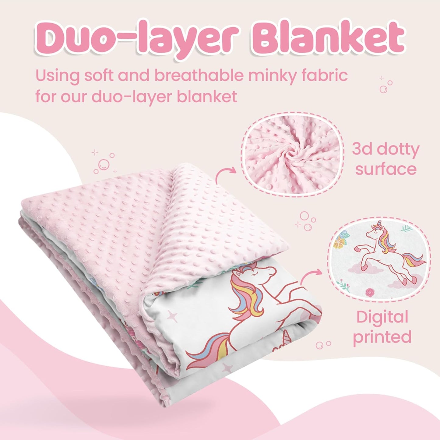 SANDJEST Unicorn Kid Blankets for Girls 30 x 40 - Throw Minky Blanket with Double Layer Dotted Backing - Gifts for Birthday