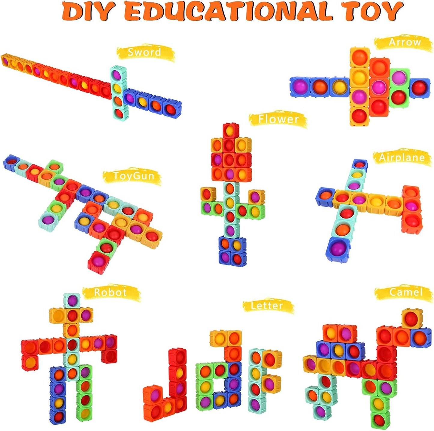 Pop Fidget Toys Bubble Sensory Toy Girl Boy 24Pcs Colorful Silicone Fidget Building Block Toy Set Autism Special Needs Stress Relief Kids Educational Dimple Fidget Packs Puzzle Toy Toddler Gift