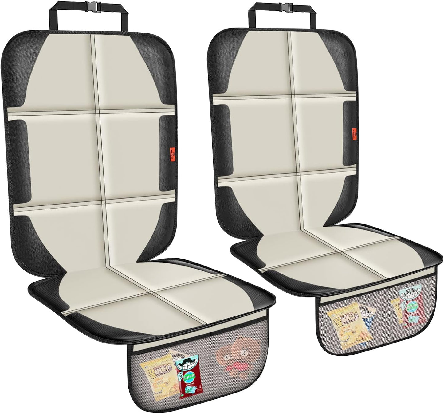 Car Seat Protector,2 Pack Car Seat Protectors Baby Carseat Waterproof Durable 600D Fabric for Child Baby Car Seat Mat Vehicle Pet Cover 2 Storage Pockets (2 Pack Beige)