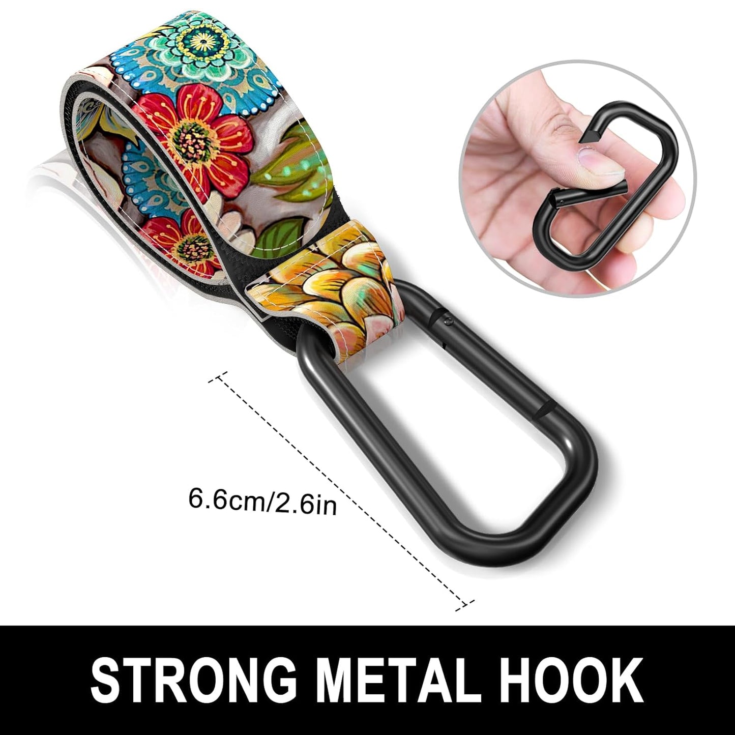 Baby Stroller Hooks for Hanging Bags, Universal Stroller Clips Accessories, Mommy Hook for Diaper Bag, Shopping Cart, Purse, Backpack - 2 Pack, Retro Flower