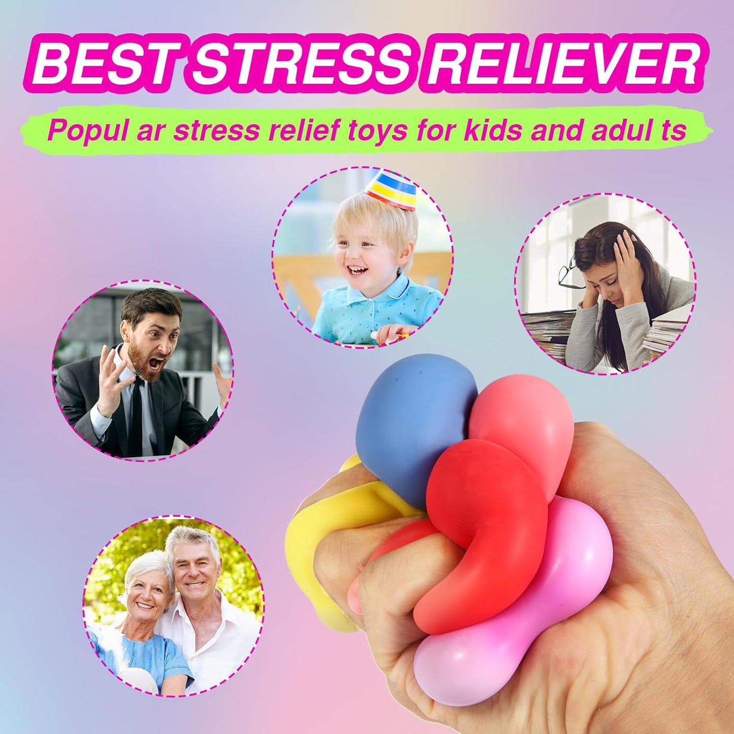 24 PACK Slow Rising Stress Cube, Dough Stress Balls Soft Fidget Squishy Toys for Anxiety Relief, Pull Stretch Classroom Prize Party Favors Toys for Kids