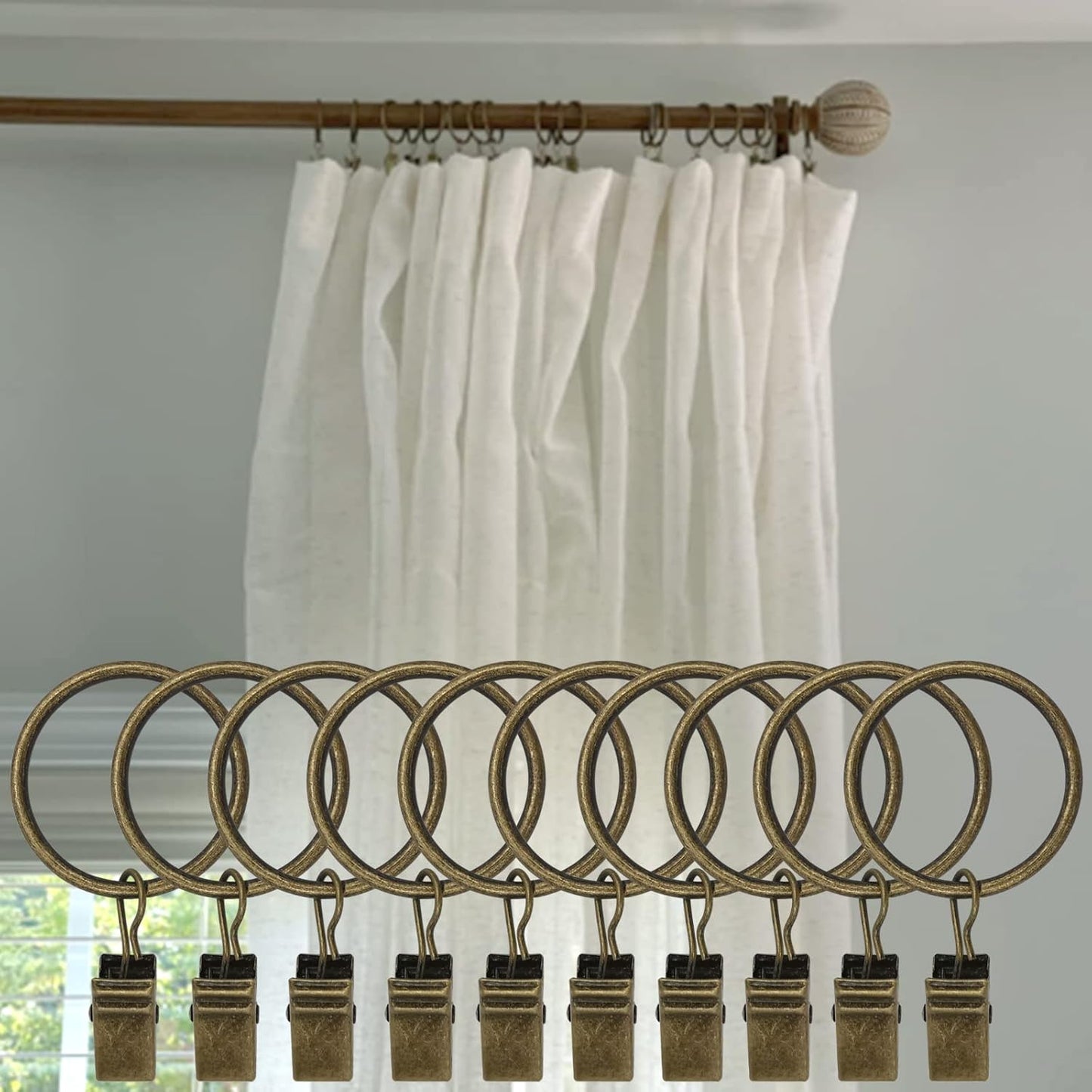100 Pack Bronze Curtain Rings with Clips, Curtain Hooks Hangers Clip Rings for Hanging Drapes Bows Hat, Drapery Rings 1.26 in I D, Fits up to 1 in Diameter Curtain Rod.