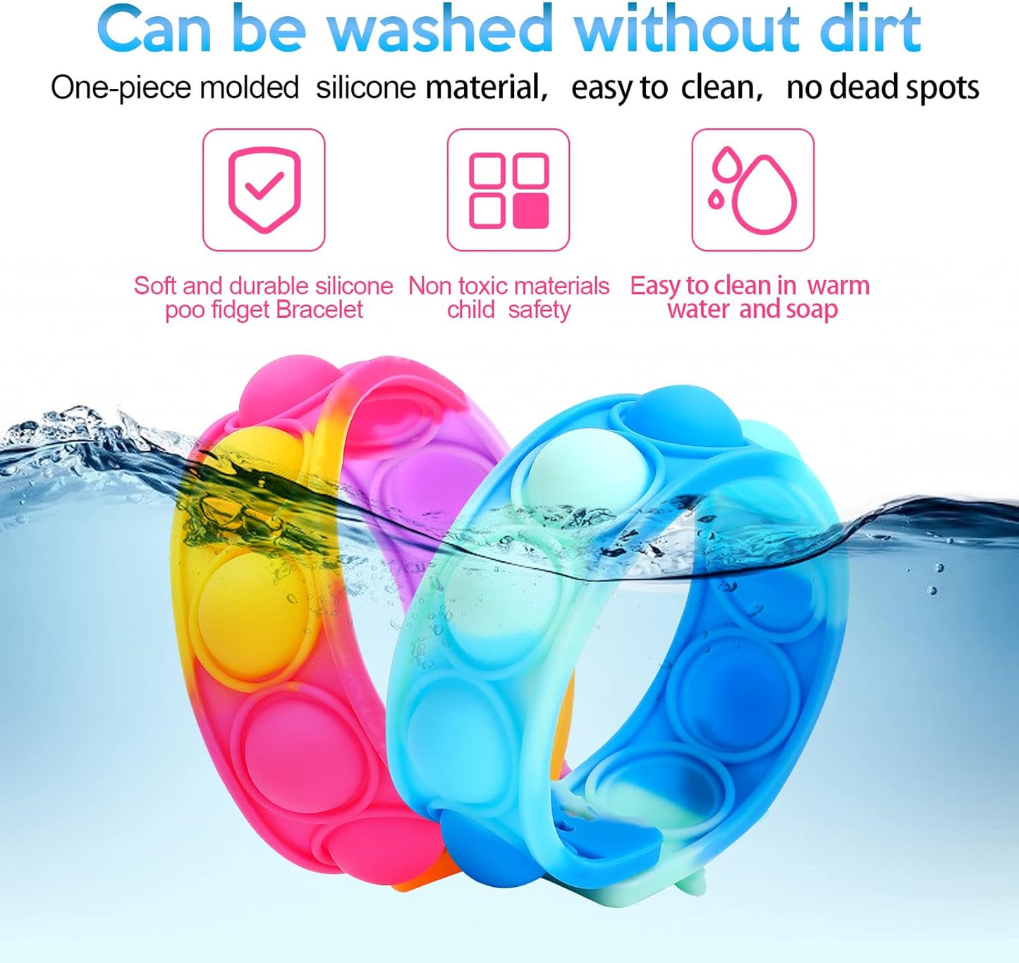 72 PCS Pop Bracelet it Fidget Toys Pack, Easter Fidget Bracelet Birthday Party Gifts, Decompression Wristband with Autistic & ADHD,Fidget Wristband as Return Gifts for kids, Fidgets Novelty Girls Toys