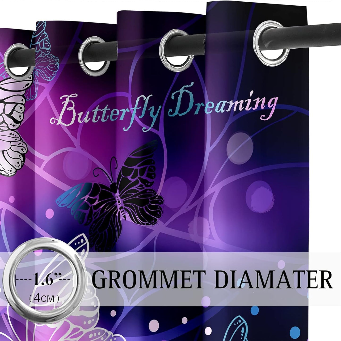 Butterfly Window Curtain Panels Purple Blackout Girls Curtains for Bedroom 2 Panels Curtains 84 inch Length for Girls Bedroom Nursery Room Grommet Top Thermal Insulated Curtains, 82" x 84"
