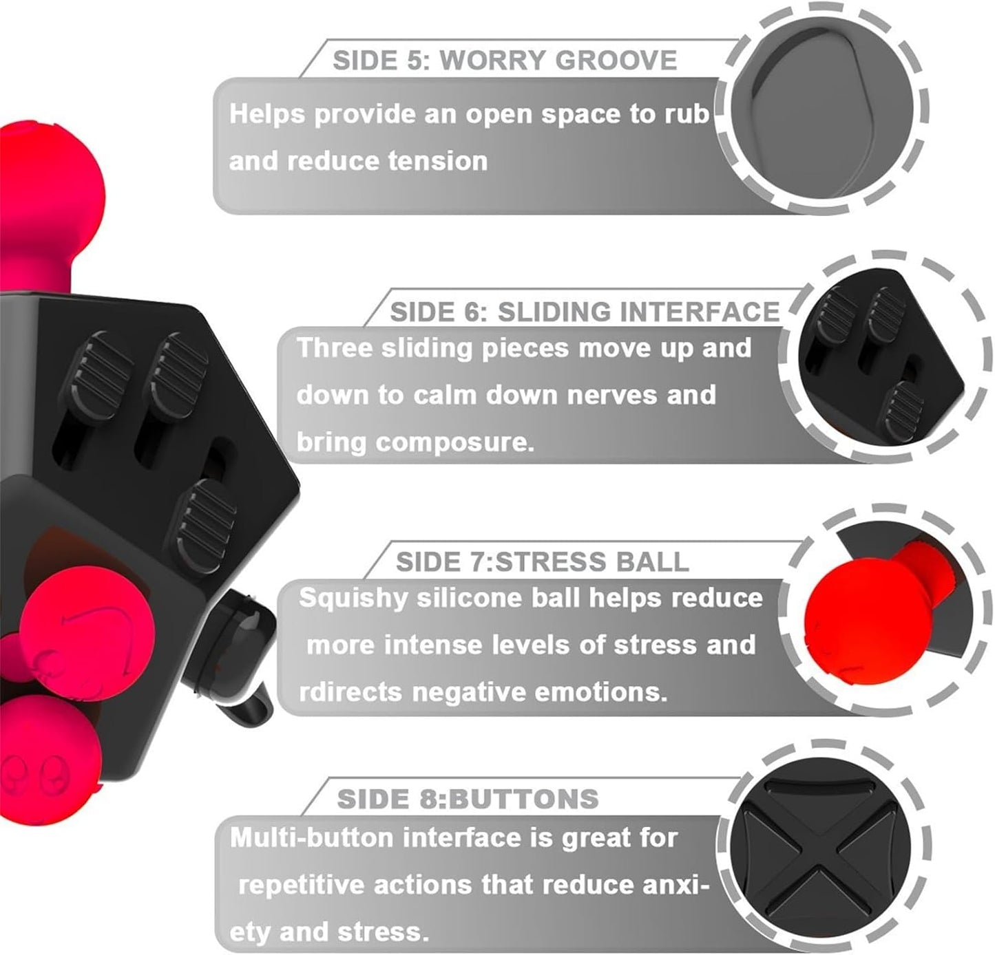 Fidget Toys Cube Relieve Stress Anti Anxious Depression 12-Sided Cube for Children and Adults with ADHD ADD OCD Autism Creative Toy (Black Red-A4)