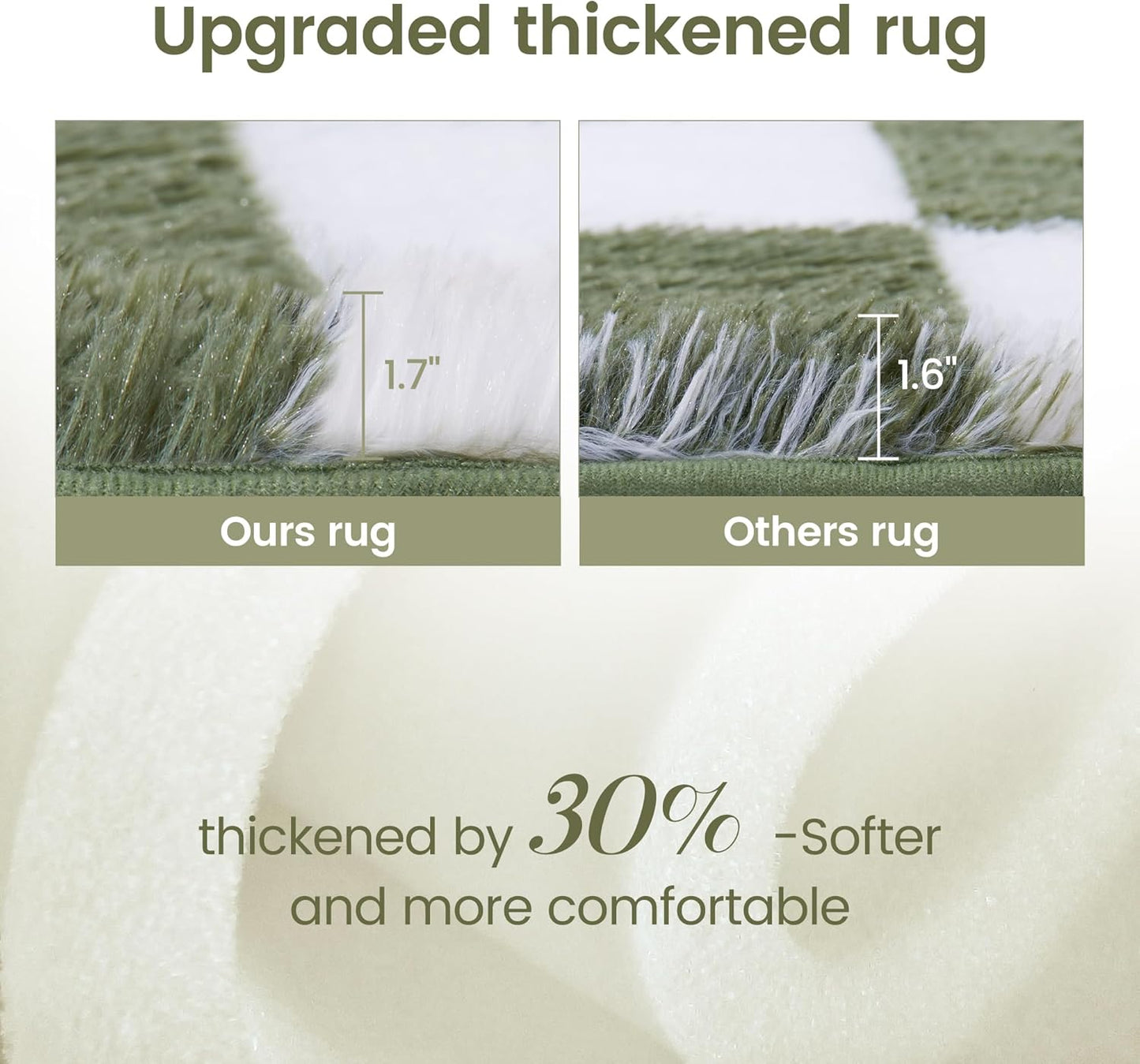 Super Soft Rug for Bedroom, 8x10 Ft Green and White Area Rug Classic Checkered Shaggy Anti-Skid High Pile Soft Fluffy Rug Fuzzy Carpet for Living Room Bedroom Kids Room Nursery, Dorm Home Decor