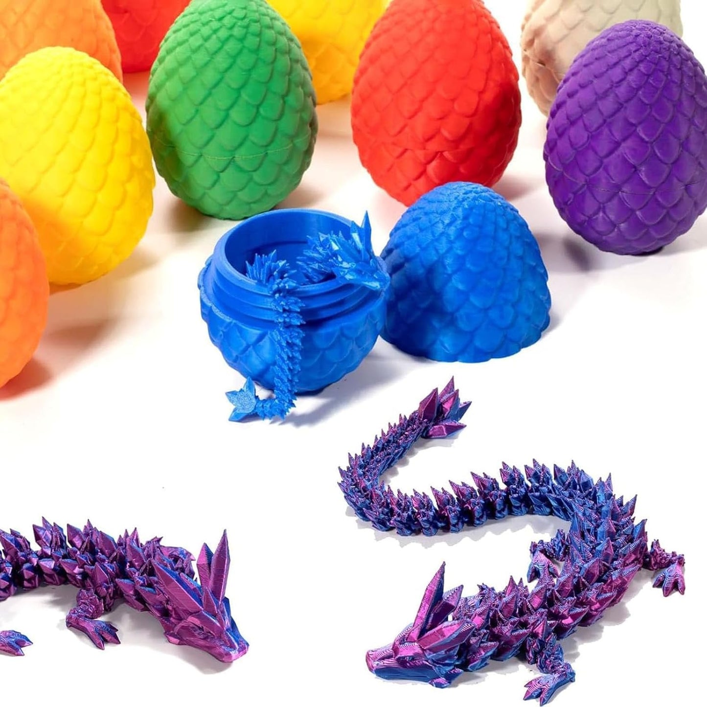 Surprise 3D Printed Dragon Egg Articulating Gemstone, 3D Printed Dragons, Relief Anxiety - Articulated Joints for Kids and Adults Home Office Decor Executive Desk Decor (Green)