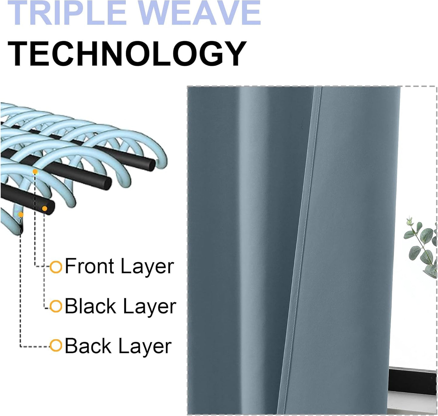 Simplebrand Ava Stone Blue Blackout Curtains for Bedroom 72 Inch Length 2 Panels, Privacy Thermal Insulated Rod Pocket Door Window Curtains for Patio French Door Front Door, W40 x L72 Inch, Stone Blue