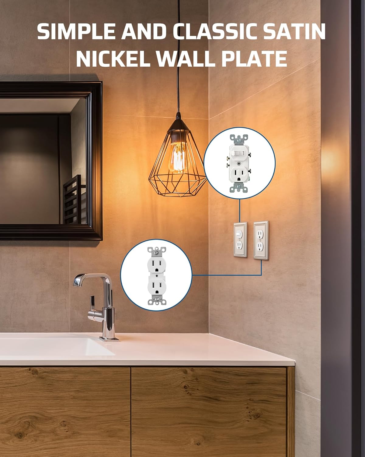 DEWENWILS Duplex Outlet Covers, Brushed Nickel Outlet Wall Plates, 4.92" x 3.14" Light Switch Cover Plates, Metal Electrical Outlet Cover Plates, 2 Pack