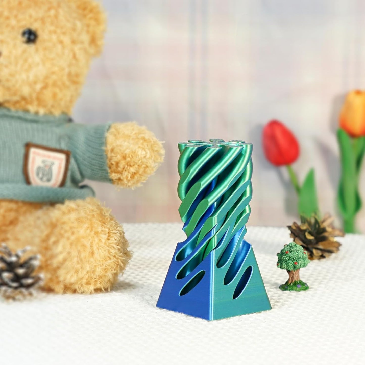 Impossible Pyramid Passthrough Sculpture 3D Printed Spiral Cone Fidget Toy for Adults Kids, Infinity Spiral Tree, Christmas, Halloween, Thanksgiving, and White Elephant Gifts (Green)