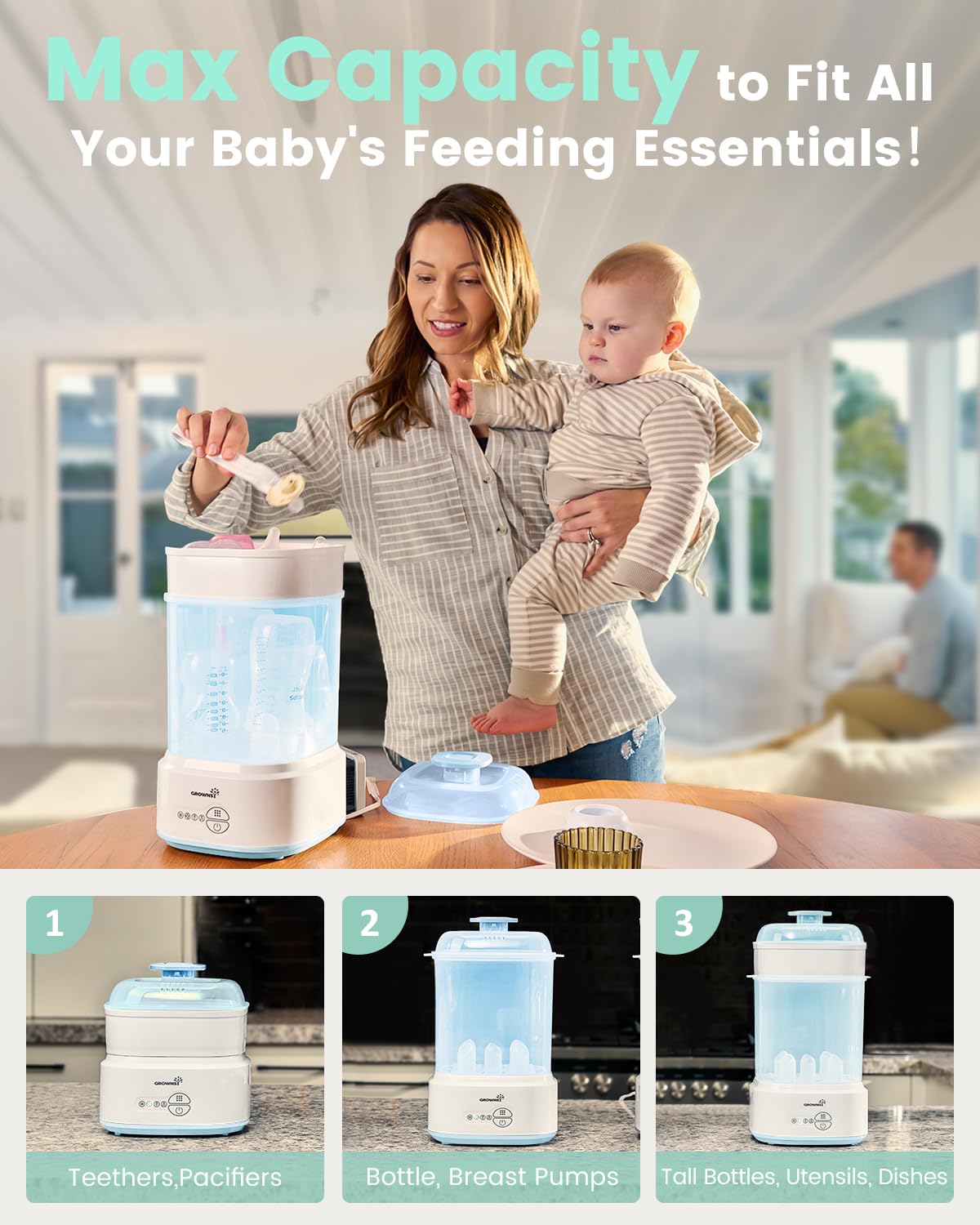 Bottle Sterilizer and Dryer, Compact Electric Steam Baby Bottle Sterilizer (Esterilizador de Biberones), Bottle Sanitizer for Baby Bottles, Pacifiers, Pump Parts Blue