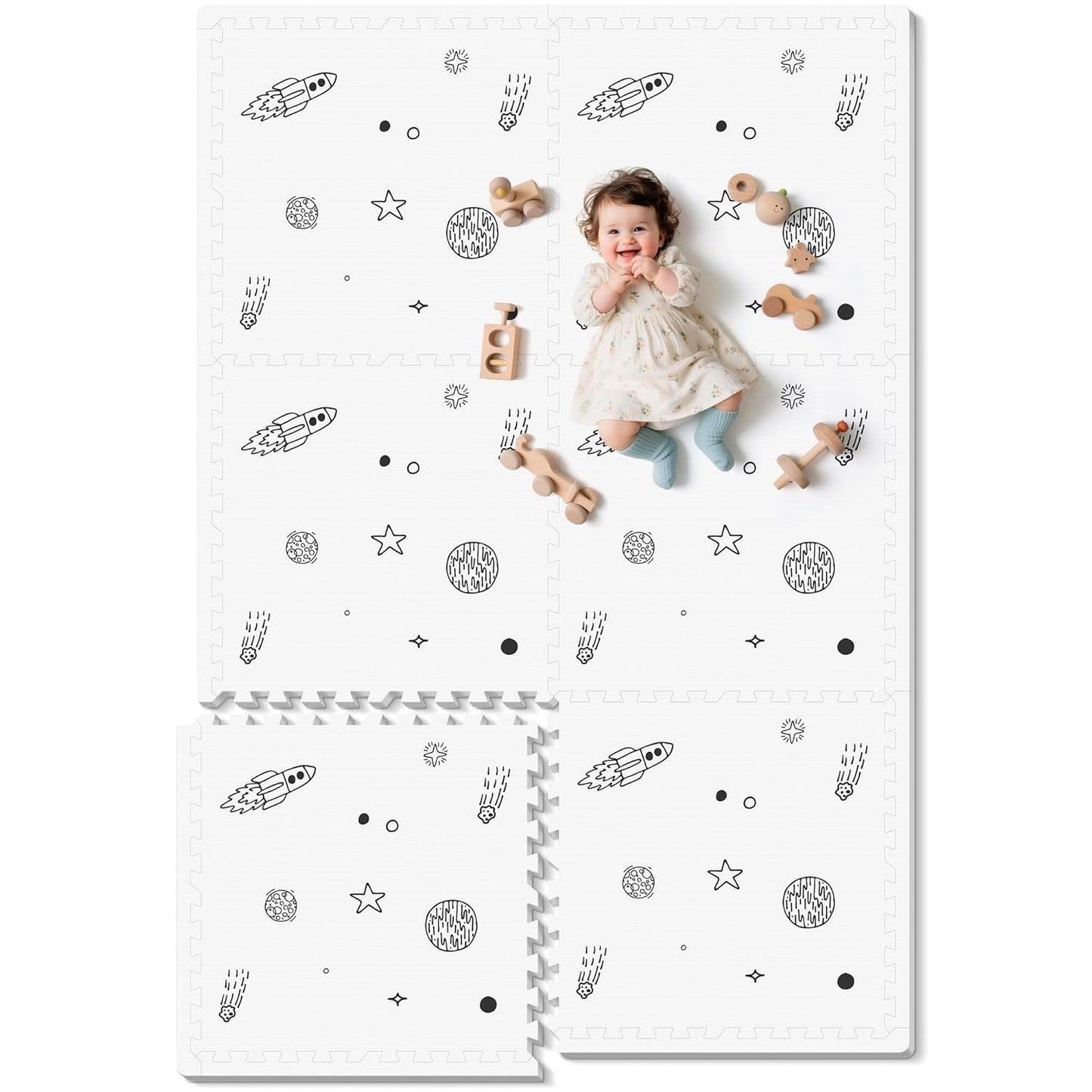 Baby Play Mat, 72x48-Inch Baby Foam Play Mat,6-Piece Interlocking Foam Floor Tiles for Toddlers, Floor Mats for Kids,Baby Foam Play Mat for Babies & Toddlers, Waterproof,Crawling Mat(Space)