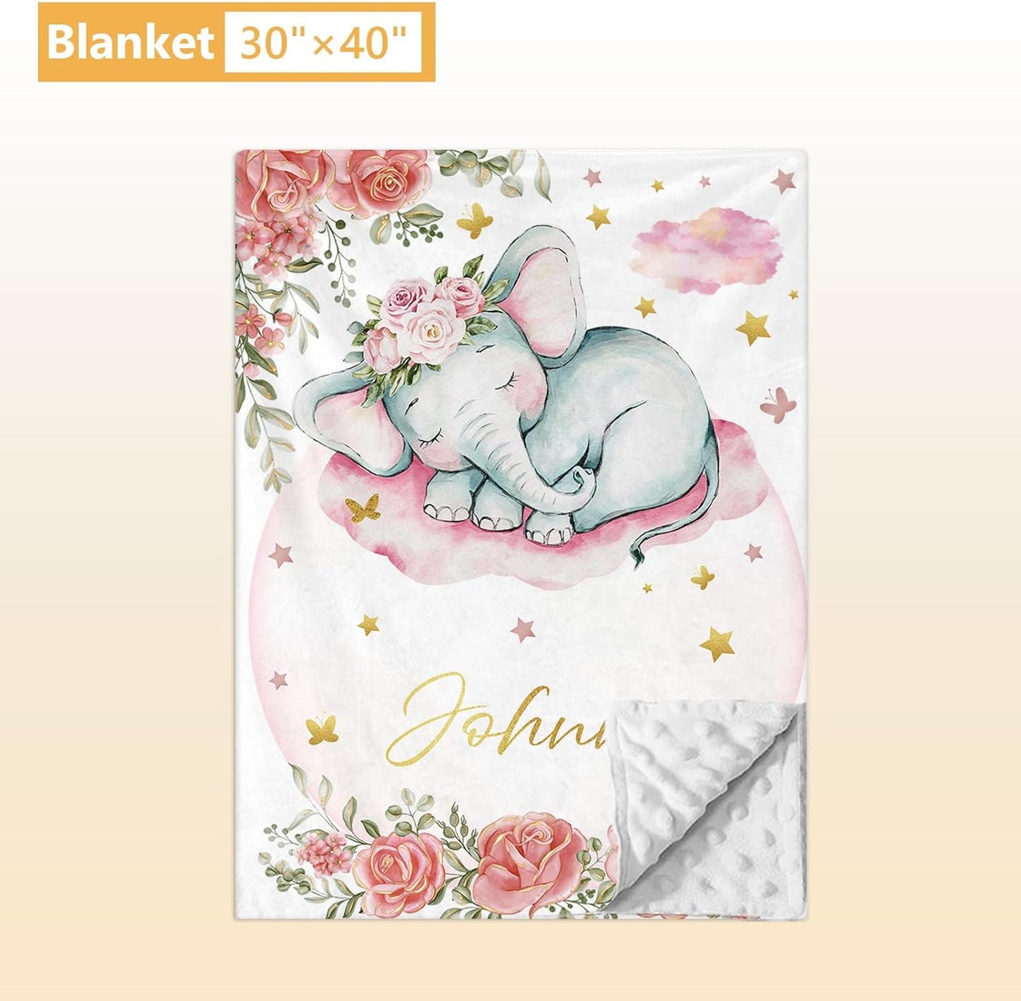 Custom Baby Crib Bedding Set, 5 Pcs Personalized Name Baby Crib Sets for Infant Toddler, Floral Elephant Nursery Bedding Set for Baby Girls, Double Layer Baby Bedding Sets Customized Gifts