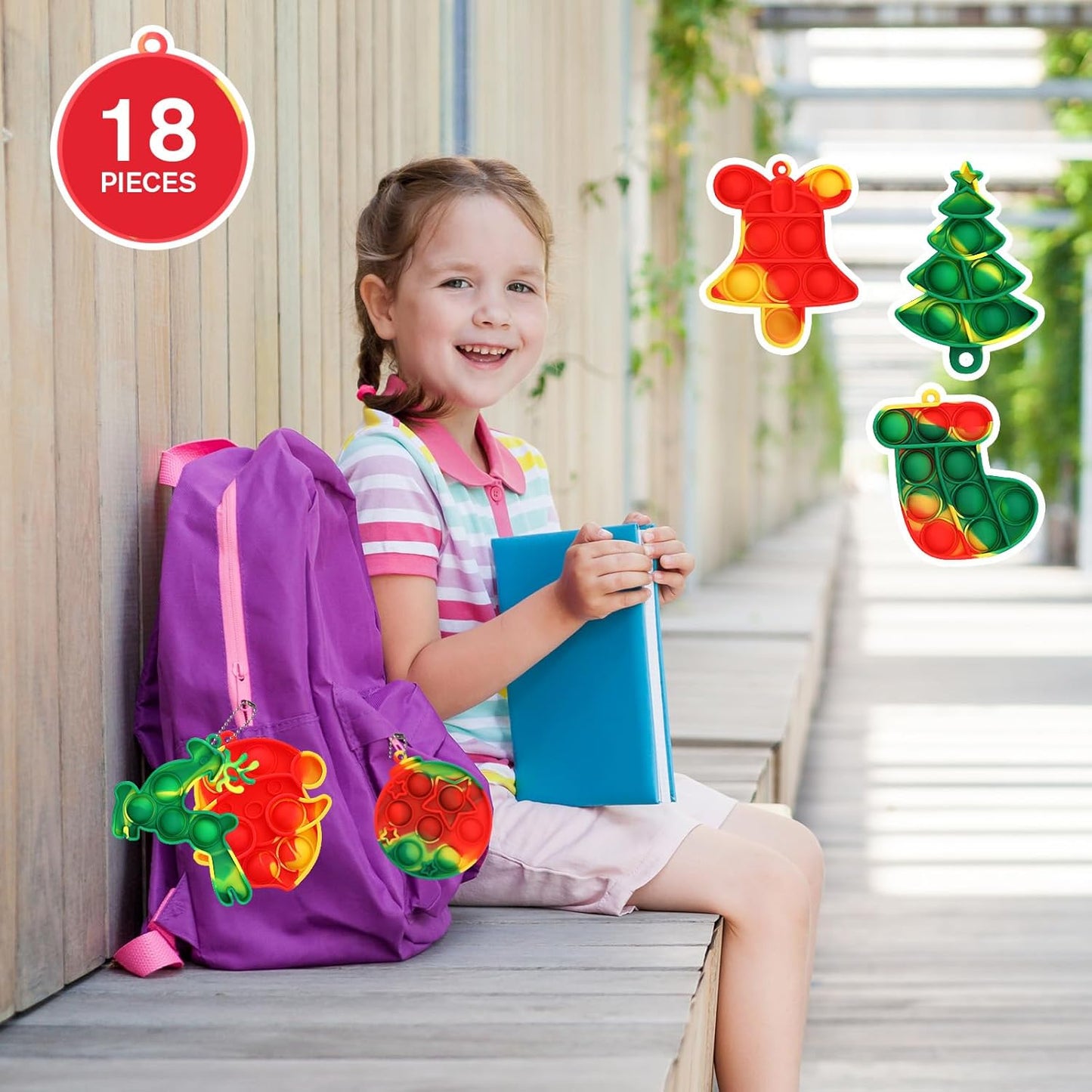 Christmas Party Favors, 18 Pcs Pop Fidget Toys Keychain Its for Kids Adults, Mini Push Bubble Pops Bulk Sensory Toys, Birthday Gifts Classroom Prizes for Boys Girls Goodie Bag Treasure Chest Box