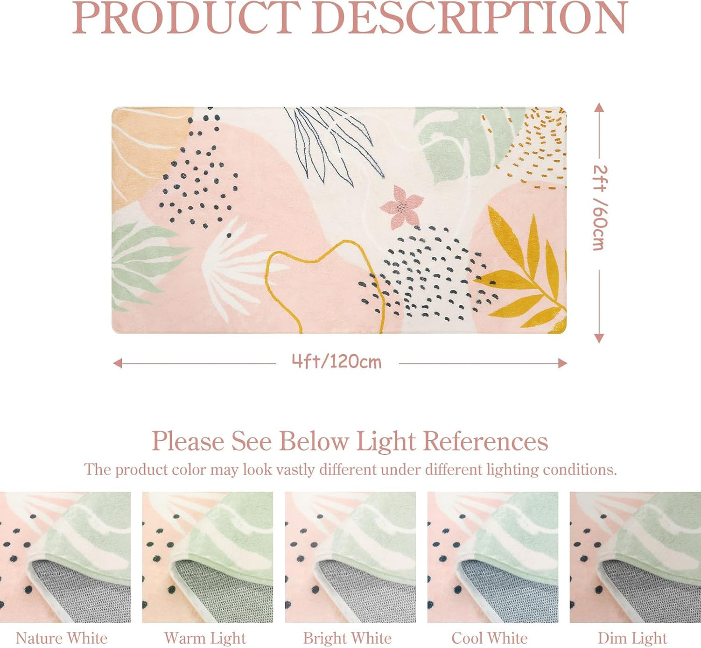 Lahome Washable Runner Rug for Hallway - 2x4 Non-Slip Throw Soft Bathroom Rug Runner Lightweight Pink Kitchen Mat, Boho Botanical Print Indoor Carpet Runner for Entrance Bedroom Laundry Living Room