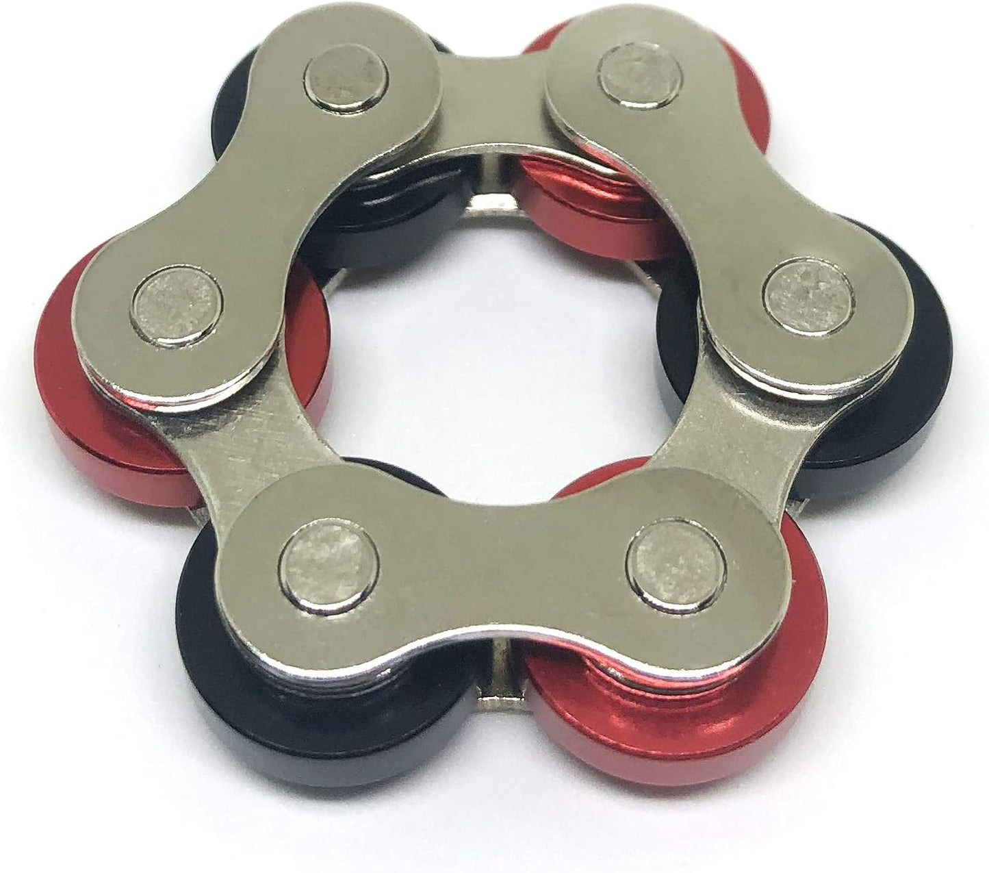 Fidget Roller Chain Toys with Metal and Silicone Rings - Stress Relief Perfect for ADHD, ADD, Anxiety in Office, School Stocking Stuffers Gifts (Red, Black)