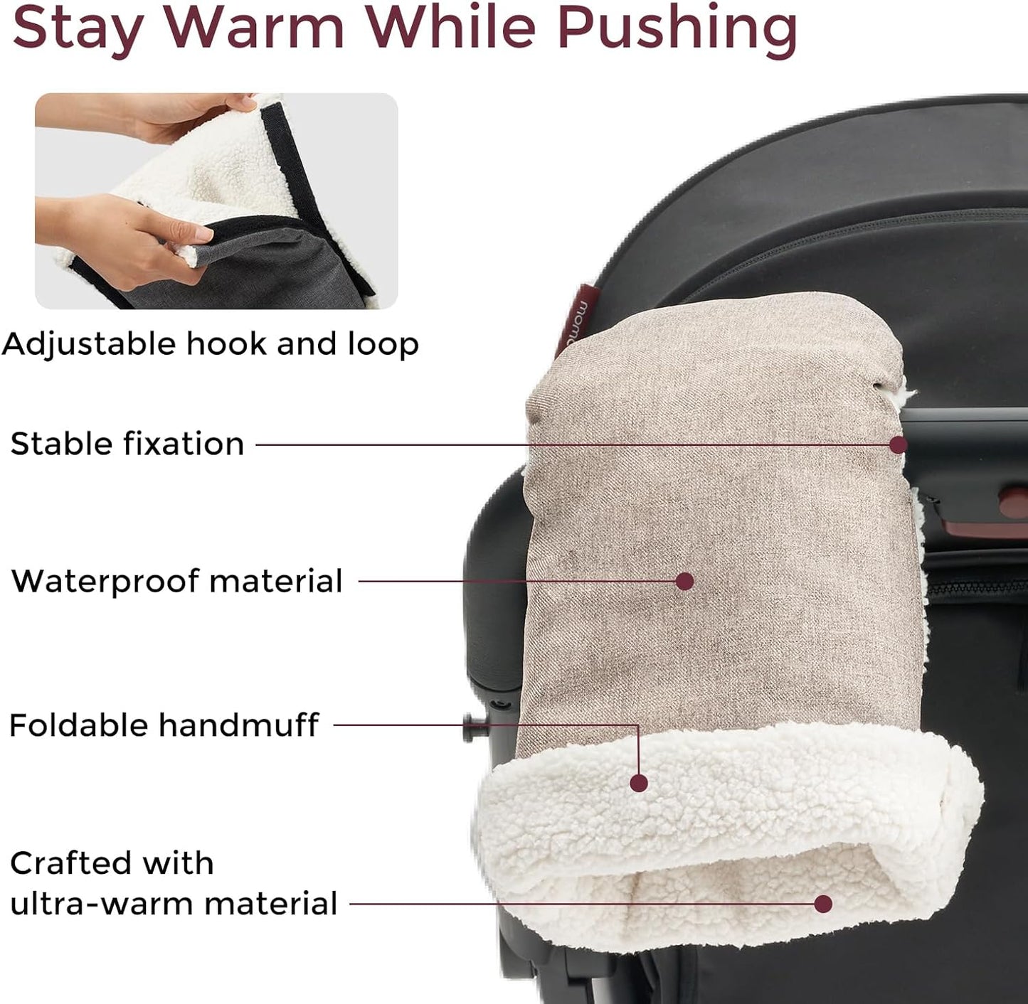 Momcozy Stroller Gloves Warmmuffs | Universal Winter Anti-Freeze Stroller Mittens | Winter Handmuff Stroller Accessories | Ultra-Plush,Weather-Proof | Foldable Adjustable | Shopping Golf Pet Cart