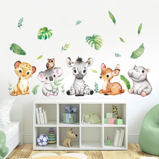 Tanlaby Jungle Animals Wall Stickers Cartoon Woodland Animal Wall Decals Zebra Forest Peel and Stick Art Sticker for Baby Nursery Kids Bedroom Playroom Daycare Classroom Decor