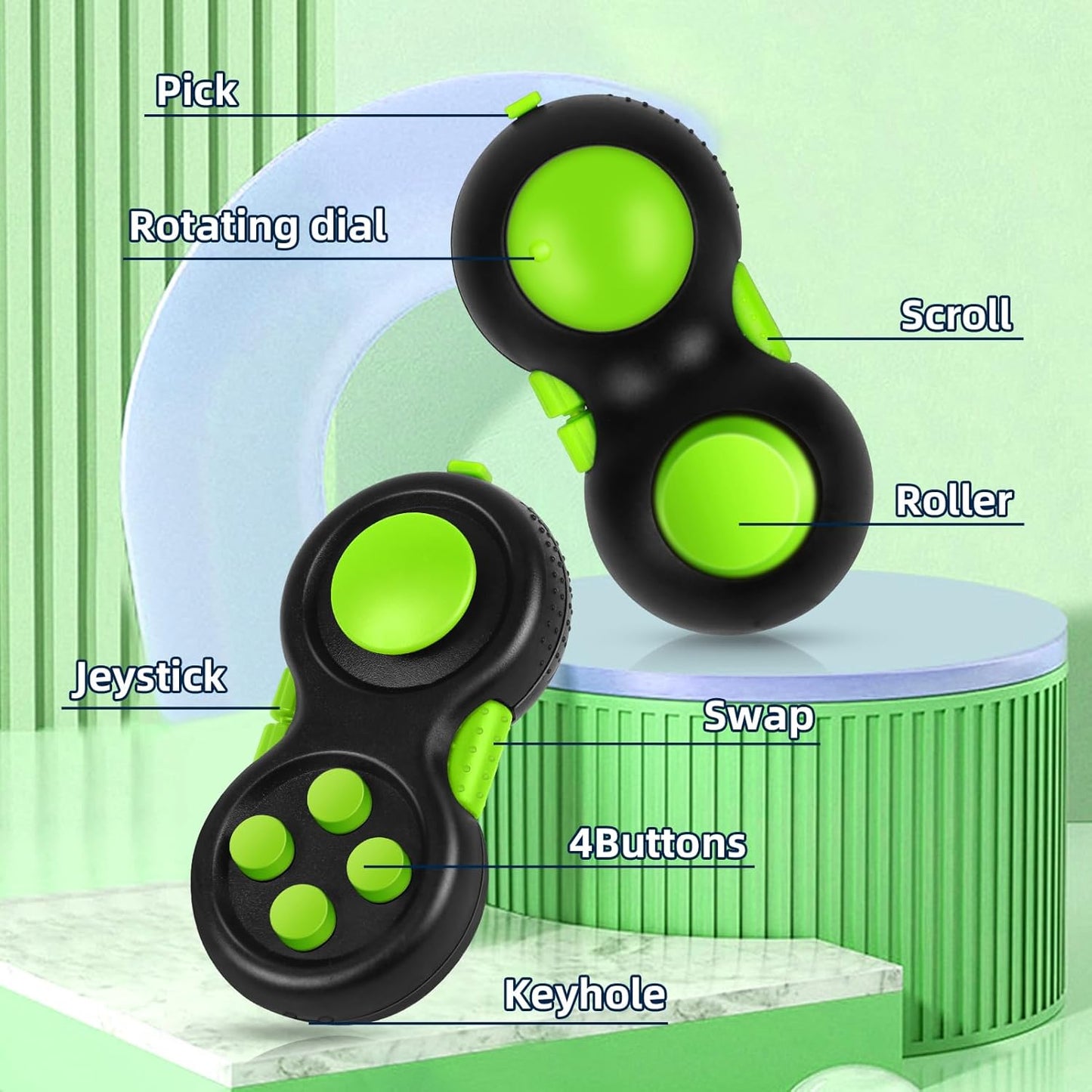 WTYCD Original Fidget Toy Game, Rubberized Classical Controller Fidget Concentration Toy with 8-Fidget Functions and Lanyard - Excellent for Relieving Stress and Anxiety(Green)