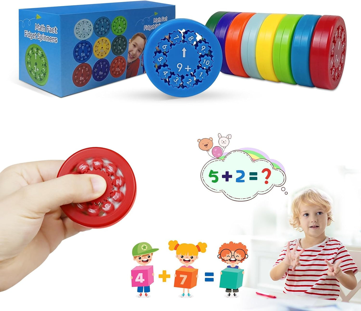 Math Fidget Spinners,Educational Math Fact Fidget Spinners,Stimmers&Fidgeters,Math Games Toy Gift for School-Age Kids，Kindergarten,Pupil,Preschool Children(9pcs Add and Subtract)